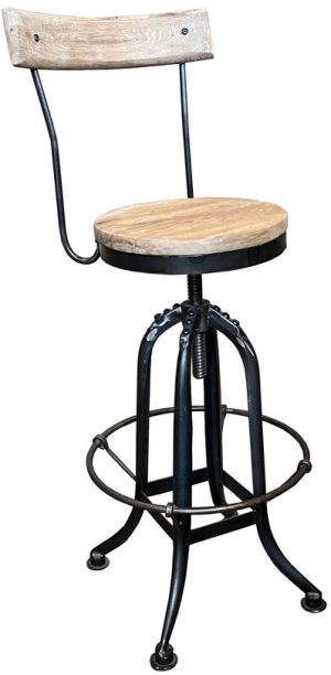 Recycled Elm and Iron Stool with Backrest DL011