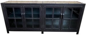 Iron and Recycled Elm 4 Door Sideboard with Glass Doors DL026