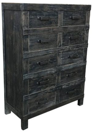 Blackwash Recycled Elm 10 Drawer Chest of Drawers DL027