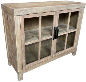 Natural Recycled Elm Cabinet with 2 Glass Doors DL028