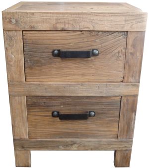 Recycled Elm Bedside Tables with Iron Handles DL054