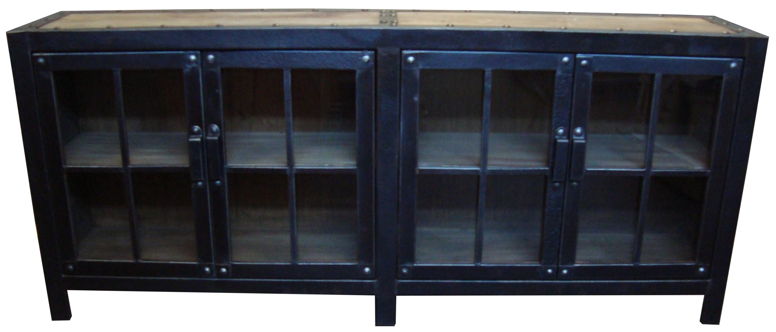 Iron and Recycled Elm 4 Door Sideboard with Glass Doors DL026 Megaria