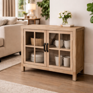 Natural Recycled Elm Cabinet with 2 Glass Doors DL028