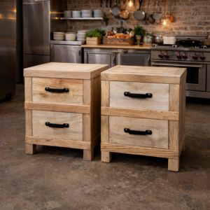 Recycled Elm Bedside Tables with Iron Handles DL054