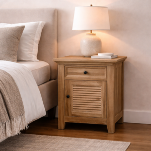 Recycled Elm Louvre Bedside Cabinet DS050