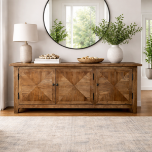 Recycled Elm Parquetry TV Unit 3-Doors PX016